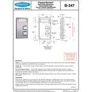 Bobrick B-347 Combination Commercial Seat-Cover Dispenser/Toilet Paper Dispenser, Partition-Mounted, Stainless Steel
