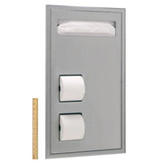 Bobrick B-3471 Combination Commercial Seat-Cover Dispenser/Toilet Paper Dispenser, Partition-Mounted, Stainless Steel