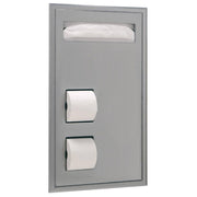 Bobrick B-3471 Combination Commercial Seat-Cover Dispenser/Toilet Paper Dispenser, Partition-Mounted, Stainless Steel - TotalRestroom.com