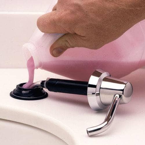 Bobrick B-8226 Commercial Liquid Soap Dispenser, Countertop Mounted, Manual-Push, Stainless Steel - 6" Spout Length - TotalRestroom.com