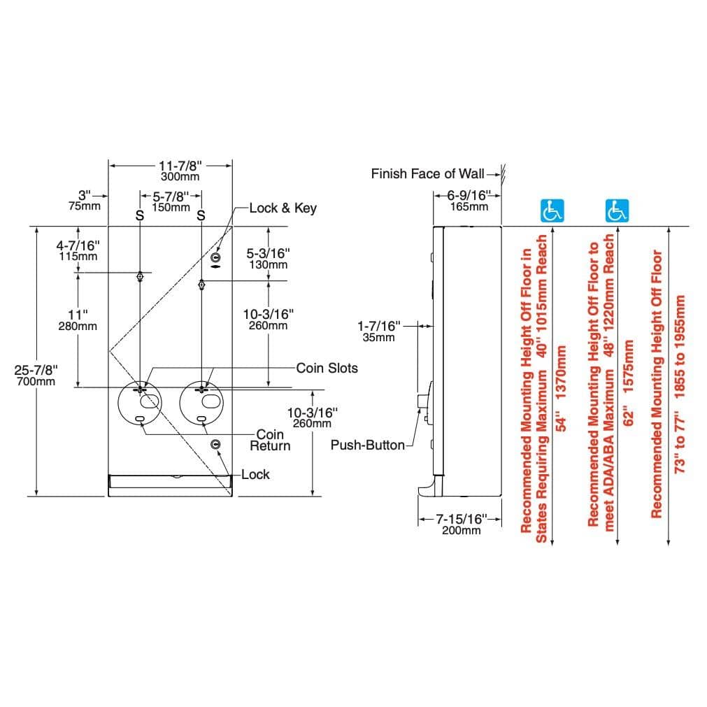 Bobrick B2706C Commercial Restroom Sanitary Napkin/ Tampon Dispenser