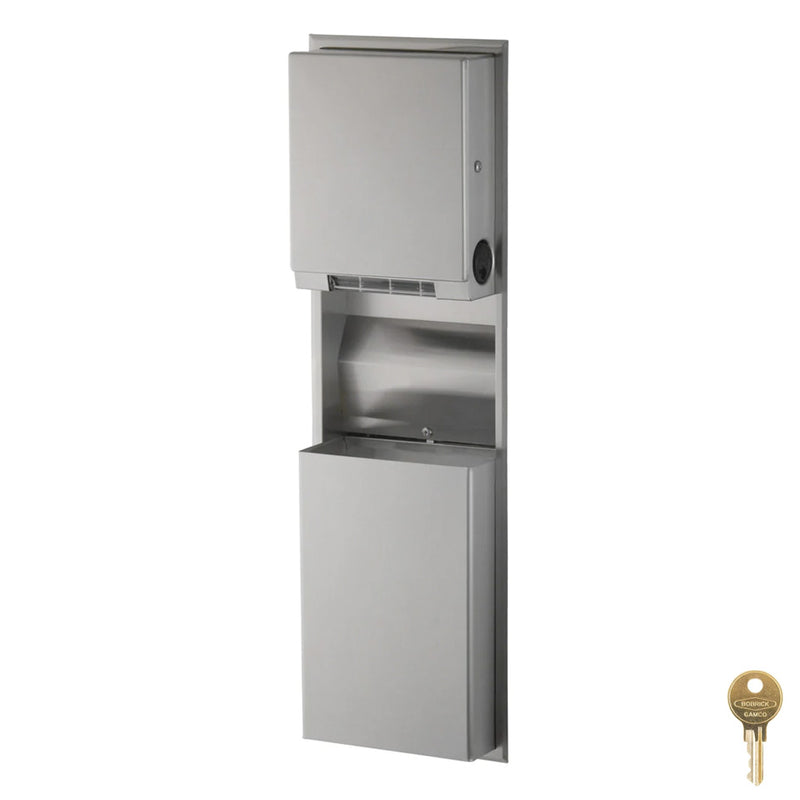 Bobrick B-3961 Combination Commercial Paper Towel Dispenser/Waste Receptacle, Recessed-Mounted, Stainless Steel