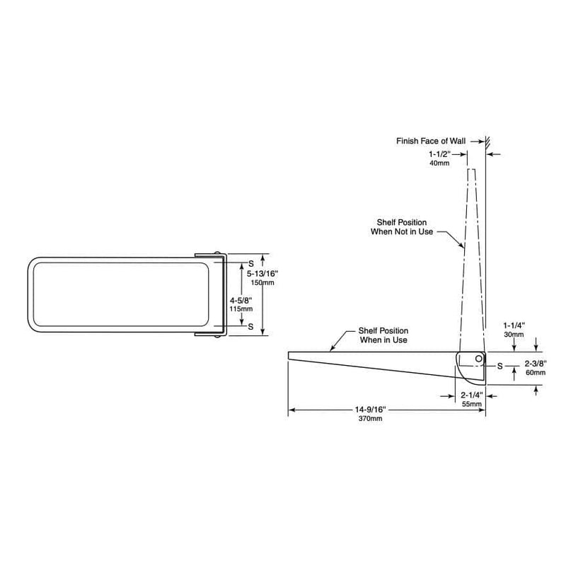 thumbnail image 2 of Bobrick 287 Folding Utility Shelf, Stainless Steel, 14 1/2 In X 5 2 of 12