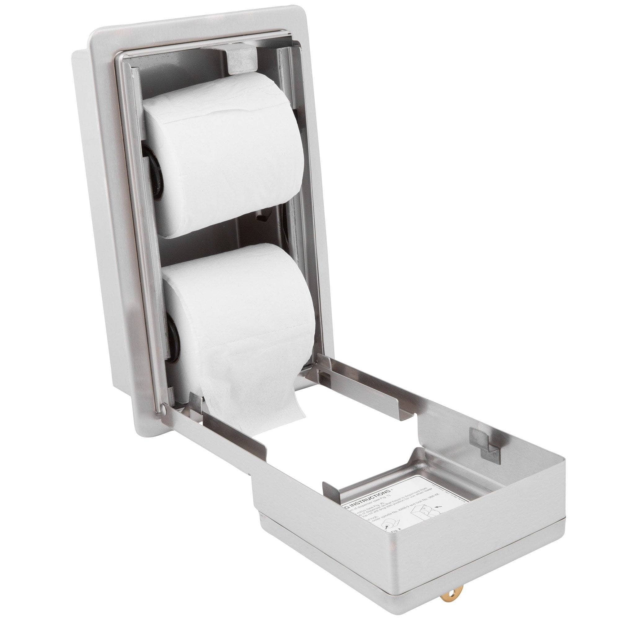 Bobrick B-3888 Commercial Toilet Paper Dispenser, Recessed-Mounted, Stainless Steel w/ Satin Finish - TotalRestroom.com