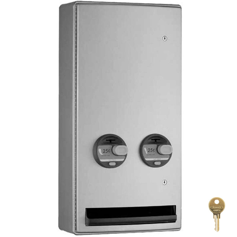 Bobrick B47069C Commercial Restroom Sanitary Napkin/ Tampon Dispenser, 50 Cents, Surface