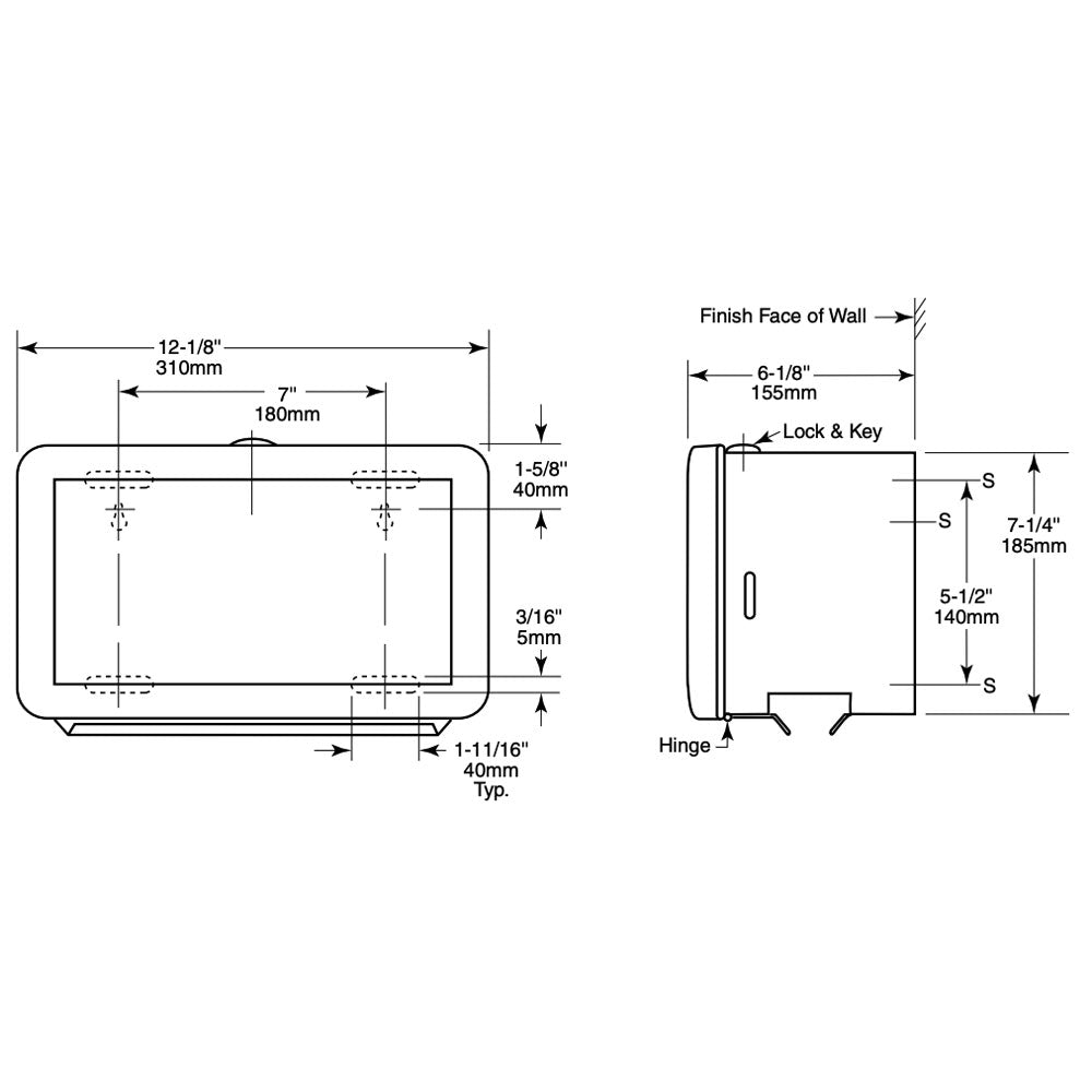 Bobrick B-263 Commercial Paper Towel Dispenser, Surface-Mounted, Stainless Steel