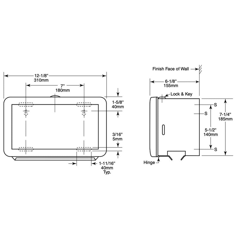 Bobrick B-263 Commercial Paper Towel Dispenser, Surface-Mounted, Stainless Steel