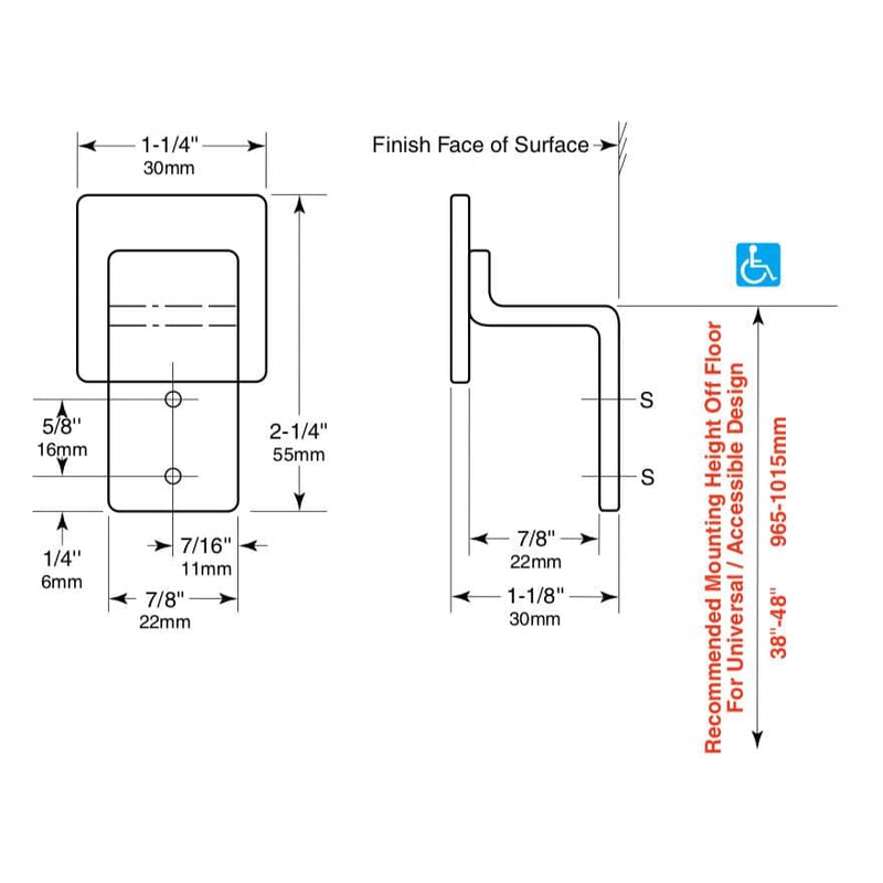 Bobrick B-233 Commercial Double Robe Hook, Stainless Steel w/ Satin Finish - TotalRestroom.com