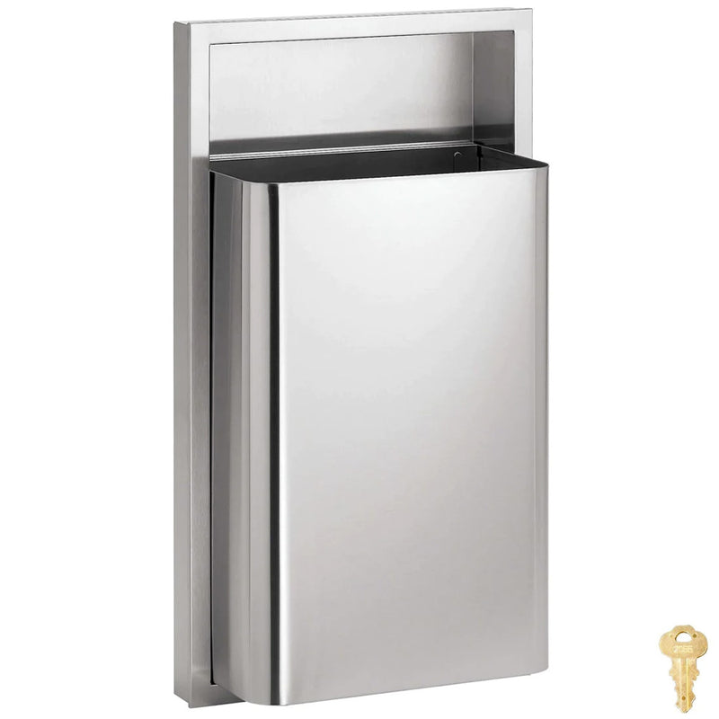 Bradley 344-00 Commercial Restroom Waste Receptacle, 12 Gallon, Recessed-Mounted, 15-5/8" W x 29-1/8" H, 4" D, Stainless Steel