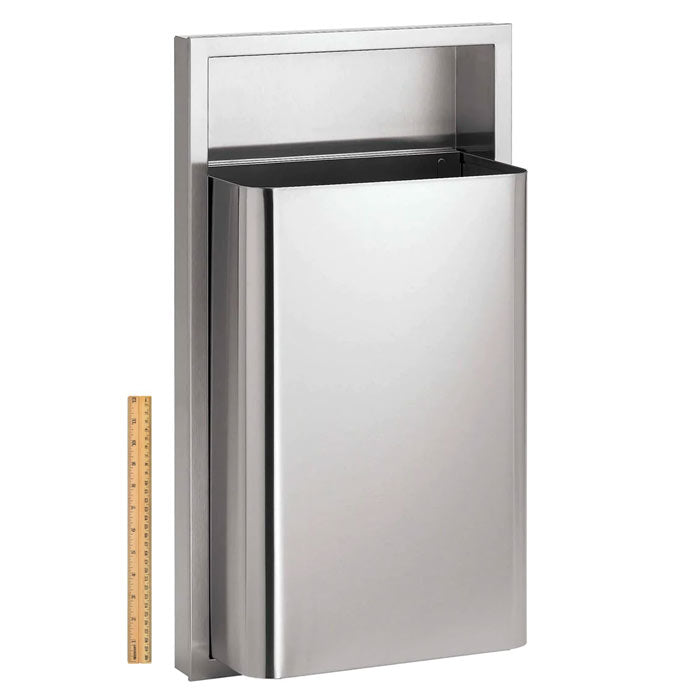 Bradley 344-00 Commercial Restroom Waste Receptacle, 12 Gallon, Recessed-Mounted, 15-5/8" W x 29-1/8" H, 4" D, Stainless Steel