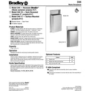 Bradley 344-00 Commercial Restroom Waste Receptacle, 12 Gallon, Recessed-Mounted, 15-5/8