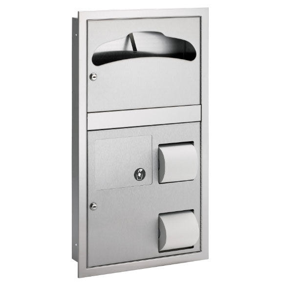 Bradley 5912-00 Commercial Toilet Paper/Seat Cover Dispenser, Recessed-Mounted, Stainless Steel