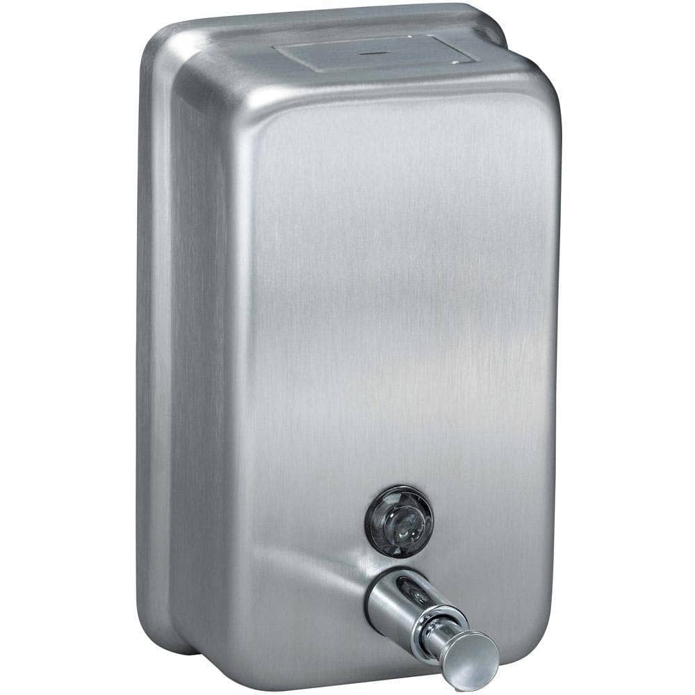 Bradley 6562 Commercial Liquid Soap Dispenser, Surface-Mounted, Manual-Push, Stainless Steel - 40 Oz - TotalRestroom.com