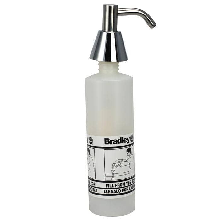 Bradley 6322-00 Commercial Liquid Soap Dispenser, Countertop Mounted, Manual-Push, Stainless Steel - 2.5" Spout Length - TotalRestroom.com