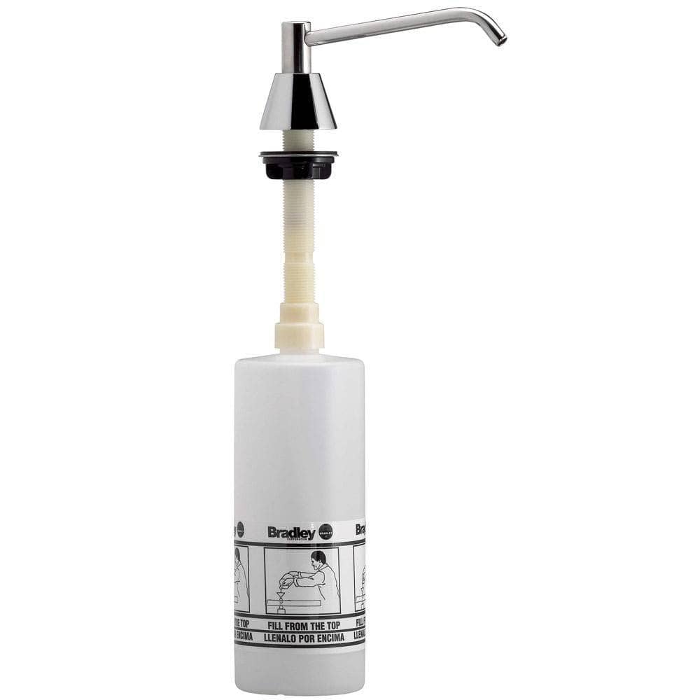 Bradley 6326-00 Commercial Liquid Soap Dispenser, Countertop Mounted, Manual-Push, Stainless Steel - 6" Spout Length - TotalRestroom.com