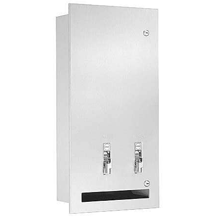 Bradley 4017-45 Commercial Restroom Sanitary Napkin/ Tampon Dispenser, 25 Cents, Recessed, Stainless Steel