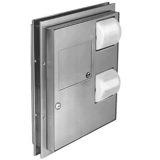 Bradley 594 Combination Commercial Toilet Paper Dispenser w/ Napkin Disposal, Partition-Mounted, Stainless Steel