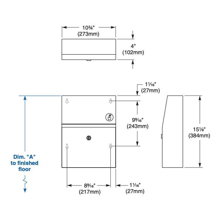 Bradley BX 4722-150000 Commercial Restroom Sanitary Napkin Disposal, Surface-Mounted, Stainless Steel - TotalRestroom.com