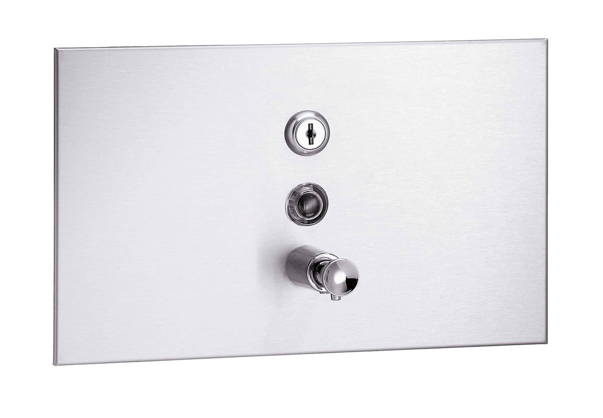 Bradley 6437-00 Commercial Liquid Soap Dispenser, Recessed-Mounted, Manual-Push, Stainless Steel - 32 Oz - TotalRestroom.com