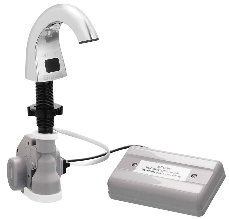 Bradley 6315-00 Commercial Foam Soap Dispenser, Countertop Mounted, Manual-Push, Chrome - 5.5" Spout Length - TotalRestroom.com