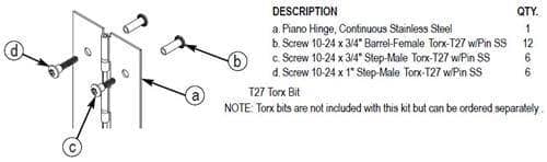 Bradley S0136 Toilet Partition Continuous Spring-Loaded Piano Hinge, Stainless Steel - TotalRestroom.com