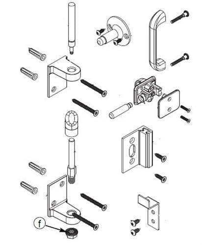 Bradley HDWT-ZD2-FSH Commercial Toilet Door Hardware Kit, Flat Hinge for use with Bradley 1" Panels - TotalRestroom.com