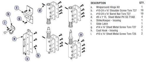 Bradley HDWP-AD3WA Toilet Partition Door Hardware Kit, Wrap-Around Hinge for use with Bradley 1" Panels - TotalRestroom.com