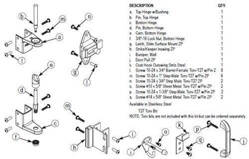 Bradley SD1-SLWSHC Toilet Partition Door Hardware Kit, Surface-Latch, Wrap A, Stainless Steel - TotalRestroom.com