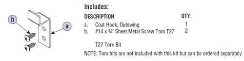 Bradley HDWP-S0013 Toilet Partition Coat Hook Kit, Out-Swing for use with Bradley 1" Panels - TotalRestroom.com