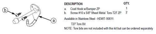 Bradley HDWT-S0011 Toilet Partition Coat Hook In-Swing Kit, Stainless Steel - TotalRestroom.com