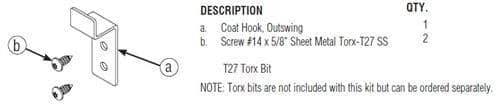 Bradley HDWC-S0013 Toilet Partition Stall Coat Hook Kit, Out-Swing for use with Bradley 1/2" Panels - TotalRestroom.com