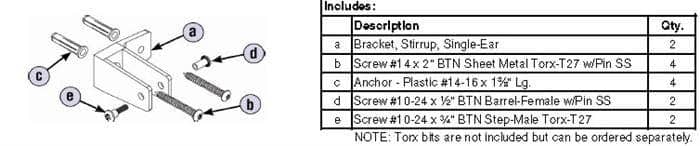 Bradley HDWC-S3FF Toilet Partition Wall F Bracket Hardware Kit for use with Bradley 1/2" Panels - TotalRestroom.com