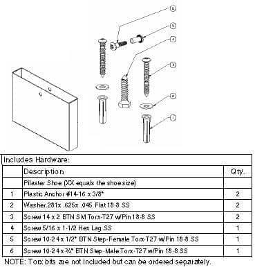 Bradley HDWC-S0451-03 Toilet Partition Plaster Shoe & Mounting Kit for use with Bradley 1/2" Panels - TotalRestroom.com