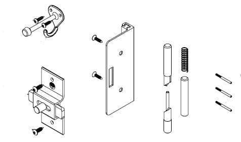 Bradley AD7IH1 Toilet Partition Door Hardware Kit, One-Ear Flat Strike, In-Swing for use with Bradley 1" Panels - TotalRestroom.com