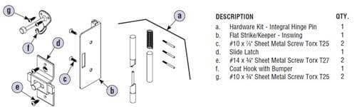 Bradley AD7IH1 Toilet Partition Door Hardware Kit, One-Ear Flat Strike, In-Swing for use with Bradley 1" Panels - TotalRestroom.com
