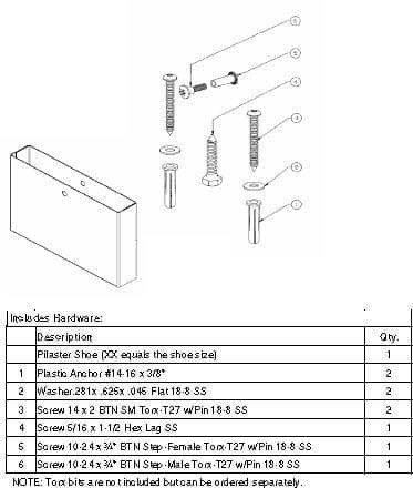 Bradley HDWP-S0451-06 Toilet Partition Shoe & Mounting Kit for use with Bradley 1" Panels - TotalRestroom.com