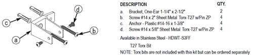 Bradley HDWT-Z3FF Toilet Partition Pilaster At Wall F Hardware Kit for use with Bradley 1" Panels - TotalRestroom.com