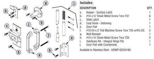 Bradley HDWP-AD4IH-NS Toilet Partition No Site Door Hardware Kit, Out-Swing for use with Bradley 1" Panels - TotalRestroom.com