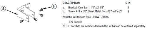 Bradley HDWT-S0016 Toilet Partition Pilaster at Pilaster/Panel F Bracket Kit, Stainless Steel for use with Bradley 1" Panels - TotalRestroom.com