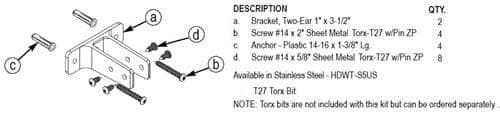 Bradley HDWT-Z5US Toilet Partition Urinal Screen Hardware Kit, Stainless Steel for use with Bradley 1" Panels - TotalRestroom.com
