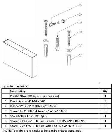 Bradley HDWP-S0451-22 Toilet Partition Shoe & Mounting Kit for use with Bradley 1" Panels - TotalRestroom.com