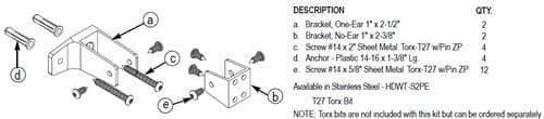 Bradley HDWT-Z2PE Toilet Partition End Panel Hardware Kit, In-Swing for Bradley 1" Panels - TotalRestroom.com