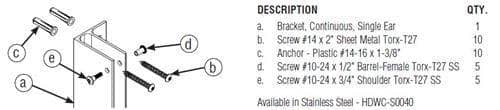 Bradley HDWC-A0040 Toilet Partition F Bracket Pilaster at Wall Hardware Kit for use with Bradley 1/2" Panels - TotalRestroom.com