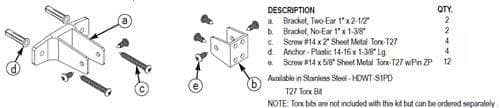 Bradley HDWT-Z1PD Toilet Partition Dividing Panel Hardware Kit for Bradley 1
