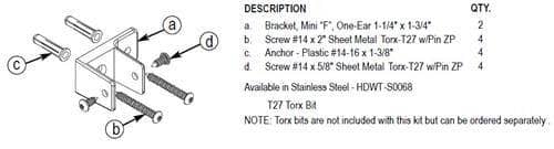 Bradley HDWT-S0068 Commercial Toilet Mini F Bracket Pilaster at Wall Hardware Kit for Bradley 1" Panels - TotalRestroom.com