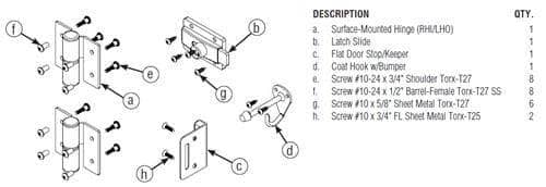 Bradley HDWC-SD1-RHFS Toilet Partition Flat Strike Door Hardware Kit for use with Bradley 1/2" Panels - TotalRestroom.com