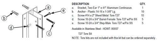Bradley HDWT-A0057 Toilet Partition Continuous Urinal Screen Kit, Aluminum - TotalRestroom.com
