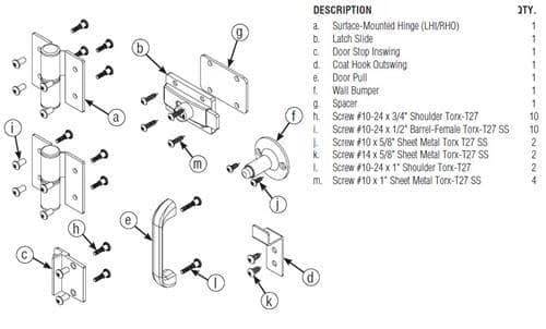 Bradley SD2-RH Toilet Partition Steel Door Hardware Kit, Right Hinge, Out-Swing for use with Bradley 1/2" Panels - TotalRestroom.com