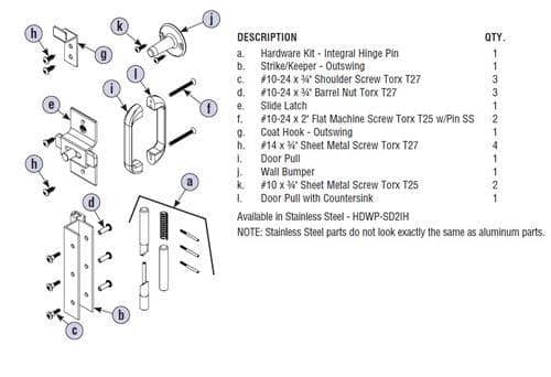 Bradley HDWP-SD2IH Toilet Partition Door Hardware Kit, Out-Swing, Steel - TotalRestroom.com