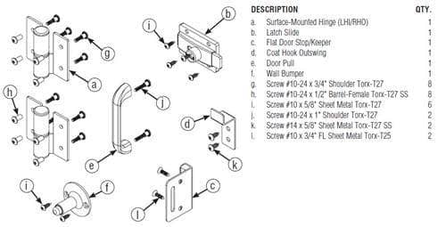 Bradley SD1-LHHCFS Toilet Partition ADA Flat Strike Door Hardware Kit, Stainless Steel - TotalRestroom.com